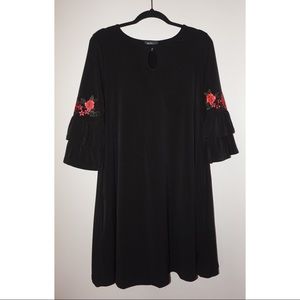 Alyx Embroidered Rose Flower Sleeve Black Dress